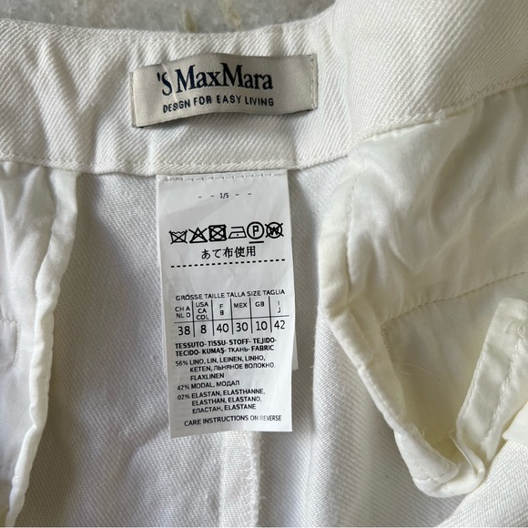 S’ MaxMara Studio Linen Modal Pants Trousers White Cream Size 8 - Picture 5 of 10